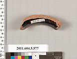 Terracotta fragment of a stemless kylix (drinking cup)?, Terracotta, Greek, Attic