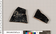 Terracotta fragments of a kylix (drinking cup), Terracotta, Greek, Attic