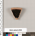 Terracotta fragment of a stemless kylix (drinking cup), Terracotta, Greek, Attic