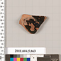 Terracotta fragment of a kylix (drinking cup), Terracotta, Greek, Attic