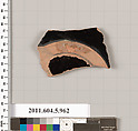 Terracotta fragment of a stemless kylix (drinking cup), Terracotta, Greek, Attic
