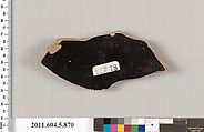 Terracotta fragment of a kylix (drinking cup), Terracotta, Greek, Attic
