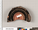 Terracotta fragment of a stemless kylix (drinking cup), Terracotta, Greek, Attic