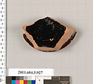 Terracotta fragment of a stemless kylix (drinking cup), Terracotta, Greek, Attic