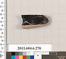 Terracotta rim fragment of an open shape, Terracotta, Greek, Attic