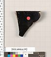 Terracotta rim fragment of a skyphos (deep drinking cup), Terracotta, Greek, Attic