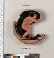 Terracotta fragment of a stemless kylix (drinking cup), Terracotta, Greek, Attic