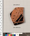 Fragment of a terracotta kylix, Attributed to the Painter of Berlin 2268, Terracotta, Greek, Attic