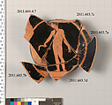 Terracotta fragment of a stemless kylix (drinking cup), Terracotta, Greek, Attic