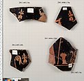 Terracotta fragments of a skyphos (deep drinking cup), Terracotta, Greek, Attic
