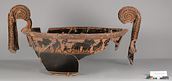 Terracotta fragment of a volute-krater (bowl for mixing wine and water), Terracotta, Greek, Attic