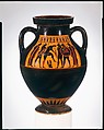 Terracotta amphora (jar), Attributed to the Amasis Painter, Terracotta, Greek, Attic