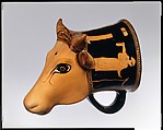 Terracotta rhyton (vase for libations or drinking), Attributed to the Cow-Head Group, Terracotta, Greek, Attic