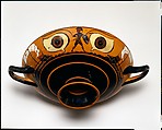 Terracotta kylix: eye-cup (drinking cup), Terracotta, Greek, Attic