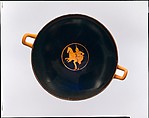 Terracotta kylix (drinking cup), Attributed to Psiax, Terracotta, Greek, Attic
