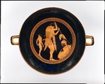 Terracotta kylix (drinking cup), Attributed to a painter of the Thorvaldsen Group, Terracotta, Greek, Attic