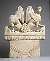 Limestone funerary stele (shaft) surmounted by two sphinxes, Limestone, Cypriot