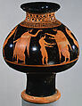 Terracotta psykter (vase for cooling wine), Attributed to Oltos, Terracotta, Greek, Attic
