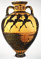 Terracotta Panathenaic prize amphora (jar), Signed by Nikias as potter, Terracotta, Greek, Attic