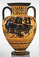 Terracotta neck-amphora (jar), Attributed to the manner of the Lysippides Painter, Terracotta, Greek, Attic