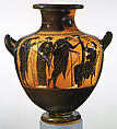 Terracotta hydria: kalpis (water jar), Eucharides Painter, Terracotta, Greek, Attic
