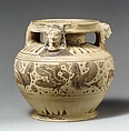 Terracotta pyxis (cosmetic box), Terracotta, Greek, Corinthian
