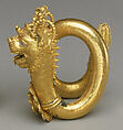 Gold spiral earring with lion-griffin terminal, Gold, Greek, Cypriot