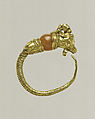 Gold earring with head of a goat, Gold, Greek