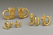 Gold spiral earring with lion-griffin terminal, Gold, Greek, Cypriot