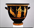 Terracotta bell-krater (bowl for mixing wine and water), Attributed to the Painter of London E 497, Terracotta, Greek, Attic