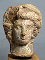 Terracotta head, Terracotta, paint traces and white slip, Greek, Boeotian