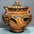 Terracotta stamnos (jar) with lid, Terracotta, Greek, South Italian