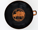 Terracotta kylix (drinking cup), Signed by Hieron as potter, Terracotta, Greek, Attic