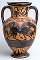 Terracotta neck-amphora (jar), Attributed to the Polyphemos Group, Terracotta, Greek, Chalcidian