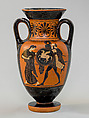Terracotta neck-amphora (jar), Attributed to the Diosphos Painter, Terracotta, Greek, Attic