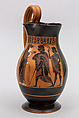 Terracotta olpe (jug), Attributed to the Amasis Painter, Terracotta, Greek, Attic