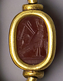 Gold pendant ring with carnelian scaraboid, Gold, carnelian (chalcedony), Cypriot