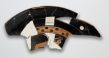 Kylix fragment, Colmar Painter, Terracotta, Greek, Attic