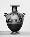 Terracotta hydria: kalpis (water jar), Terracotta, Greek, Attic