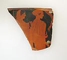 Fragment of a terracotta skyphos (deep drinking cup), Attributed to a follower of Douris, Terracotta, Greek, Attic