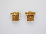 Stands, spool-shaped, pair, Gold foil, Greek or Etruscan