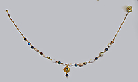 Gold, pearl, and glass necklace, Gold, glass, Roman