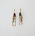Earring with pendant and chains, Gold, garnet, Roman