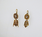 Earring with pendants and pearl, Gold, pearl