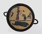 Terracotta kylix (drinking cup), Attributed to the Boreads Painter, Terracotta, Greek, Laconian