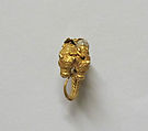 Gold earring with two bulls' heads, Gold, Greek