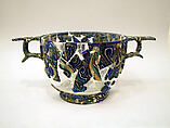 Glass gold-band mosaic scyphus (drinking cup), Glass, Roman