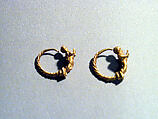 Pair of gold earrings with Erotes, Gold, Greek