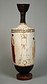 Terracotta lekythos (oil flask), Attributed to the Achilles Painter, Terracotta, Greek, Attic
