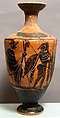 Terracotta lekythos (oil flask), Attributed to the Cock Painter [class] [possibly], Terracotta, Greek